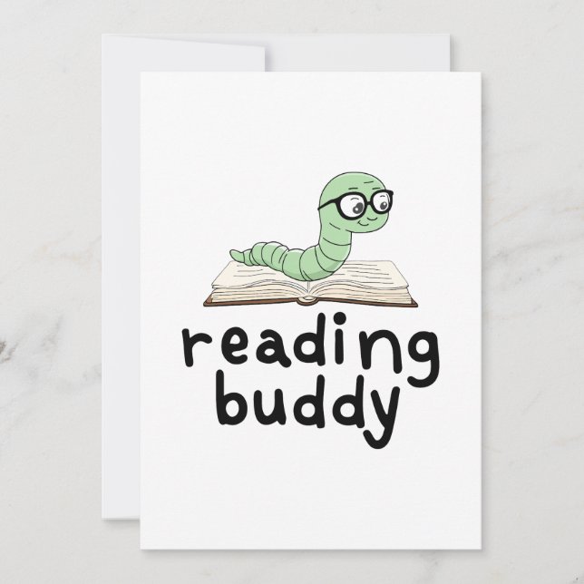 Läsa budddy Cute Bookworm med Bok Inbjudningar (Framsida)