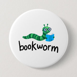 Läsa budddy Cute Bookworm med Bok Knapp