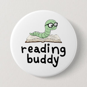 Läsa budddy Cute Bookworm med Bok Knapp