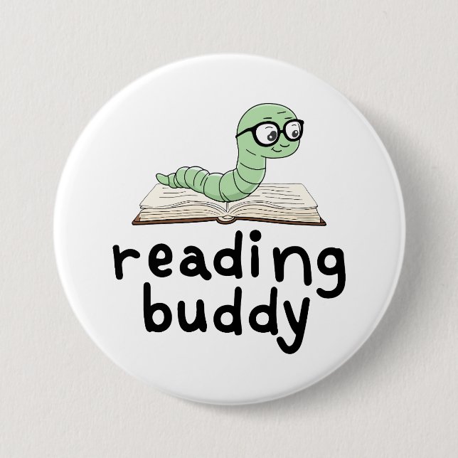 Läsa budddy Cute Bookworm med Bok Knapp (Framsida)