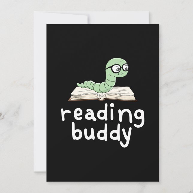 Läsa Buddy Cute Bookworm med Bok Inbjudningar (Framsida)