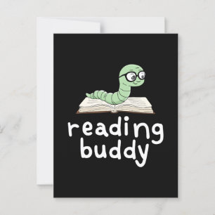 Läsa Buddy Cute Bookworm med Bok Vykort