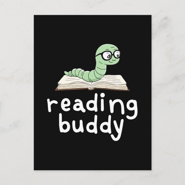 Läsa Buddy Cute Bookworm med Bok Vykort (Framsida)