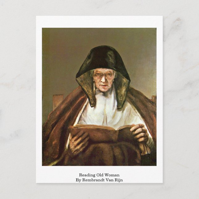 Läsa gammal kvinna av Rembrandt Van Rijn Vykort (Framsida)
