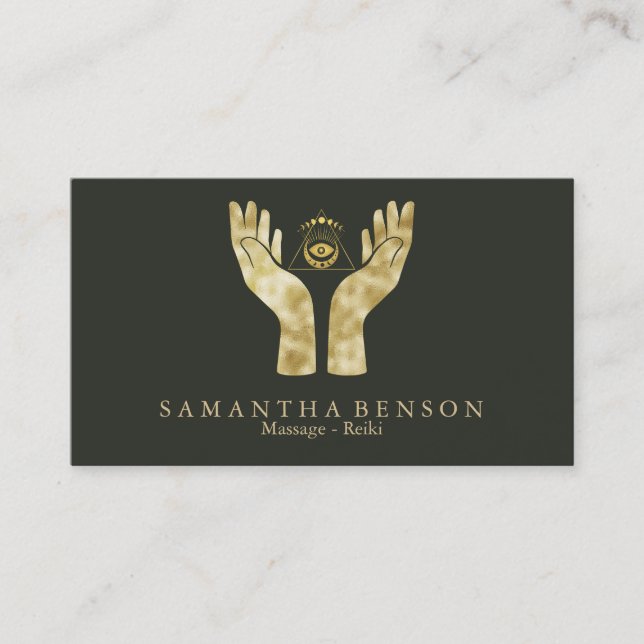 Läsa Händer Symbol Chakra Reiki Practitioner Visitkort (Framsida)