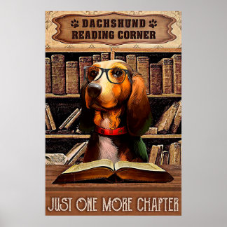 Läsa hörnet Bok Dachshund hund Poster