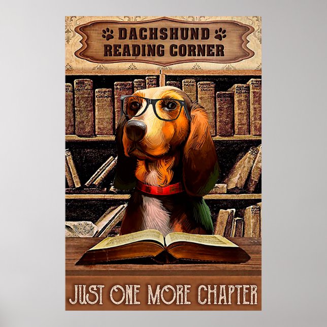 Läsa hörnet Bok Dachshund hund Poster (Framsidan)
