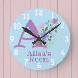 Låsa in en Blommigt design med Namn & initial Rund Klocka