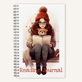 Läsa journal Cute Girl bok och hund Autumn