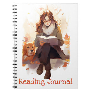 Läsa journal Cute Girl bok och hund Autumn Anteckningsbok
