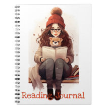 Läsa journal Cute Girl bok och hund Autumn