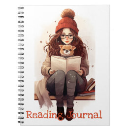 Läsa journal Cute Girl bok och hund Autumn Anteckningsbok