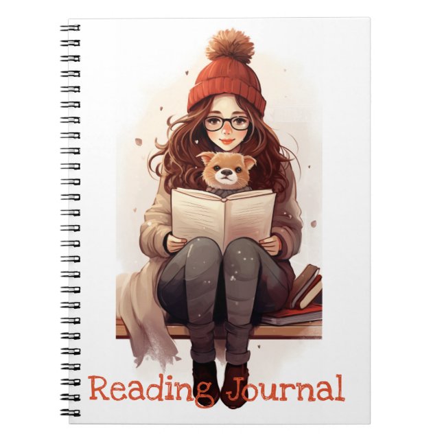 Läsa journal Cute Girl bok och hund Autumn Anteckningsbok (Framsidan)