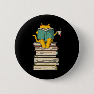 Läsa katt - Bok och Tea Älskare Gift Kort Knapp