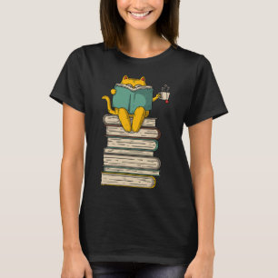 Läsa katt - Bok och Tea Älskare Gift Kort T Shirt