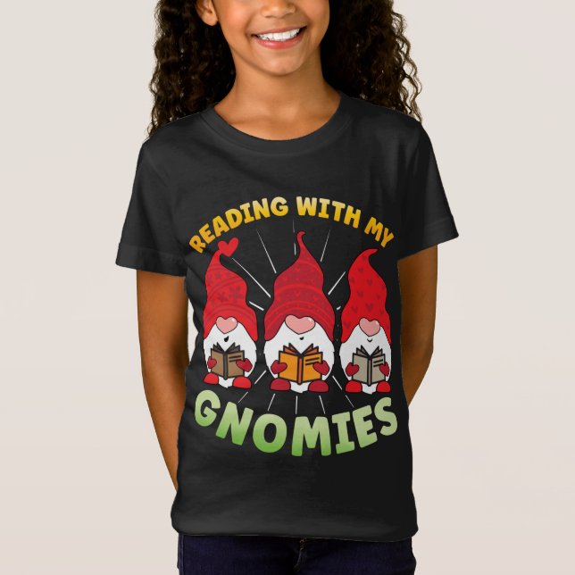 Läsa med min Gnomies underbara Gnome Bok, som läse T Shirt (Framsida)