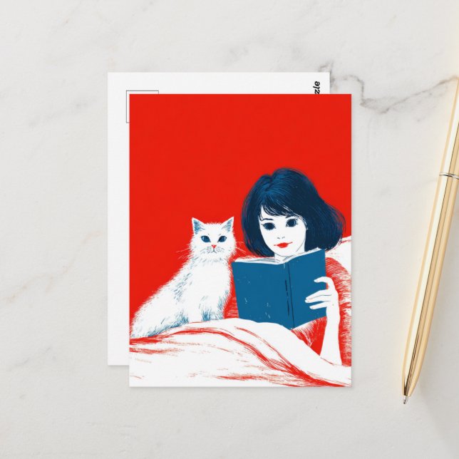 Läsa med mitt katt vykort (Fram/Back In Situ)