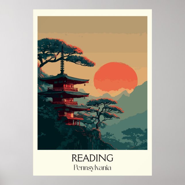 Läsa Pennsylvania Vintage Pagoda Mountain Art Poster (Framsidan)