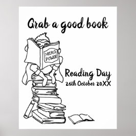 Läsa pojkhjälten på bokar färg i skolan poster