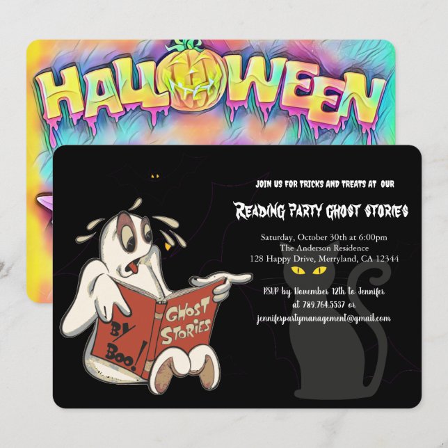 Läsa spökartiklar party,Halloween Inbjudningar (Fram/baksida)