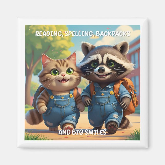 Läsa, stava, ryggsäckar och miles Magnet (Framsidan)