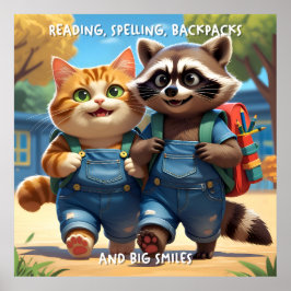 Läsa, stava, ryggsäckar och miles V2+Text Poster