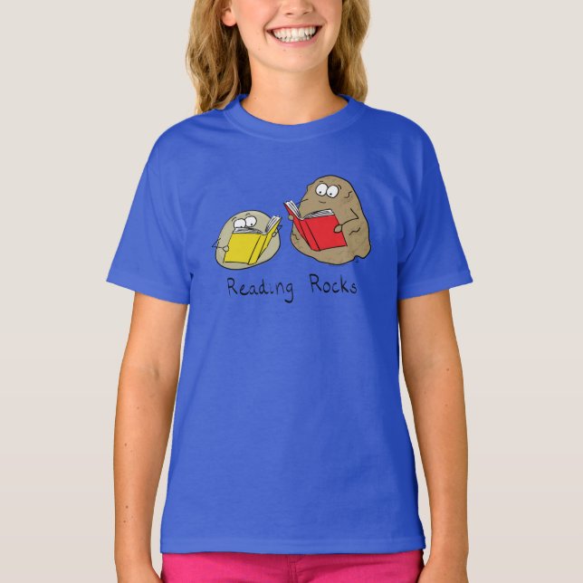 Läsa Sten Funny Bok Barn Girl T-Shirt (Framsida)