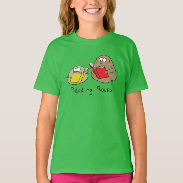 Läsa Sten Funny Bok Barn Girl T-Shirt (Framsida)
