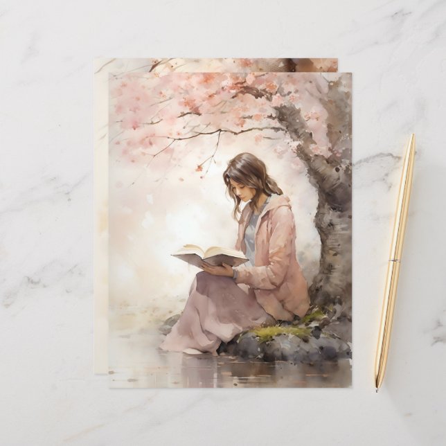 Läsa under Vår Blommar Skrapbok Papper (Fram/Back In Situ)