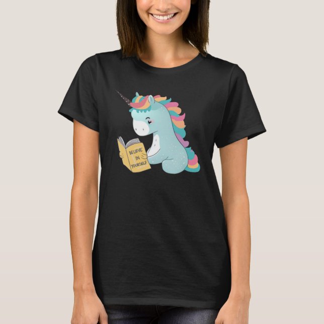 Läsa Unicorn Read Bokar Librarian Teacher Stud T Shirt (Framsida)