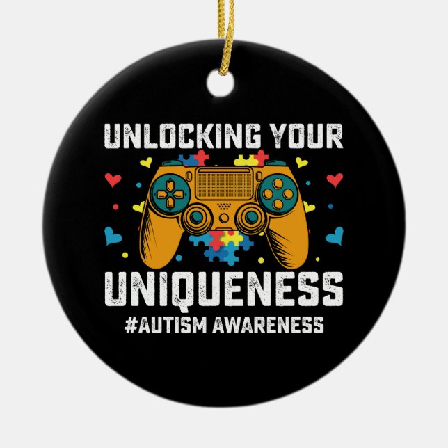 Låsa Upp Din Unikhet Autism Spelande Spelare Julgransprydnad Keramik (Framsidan)