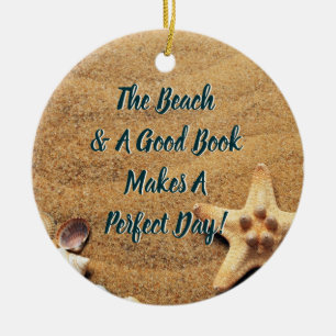 Läsa vid Beach Bok Klubb Group Bookworm Julgransprydnad Keramik