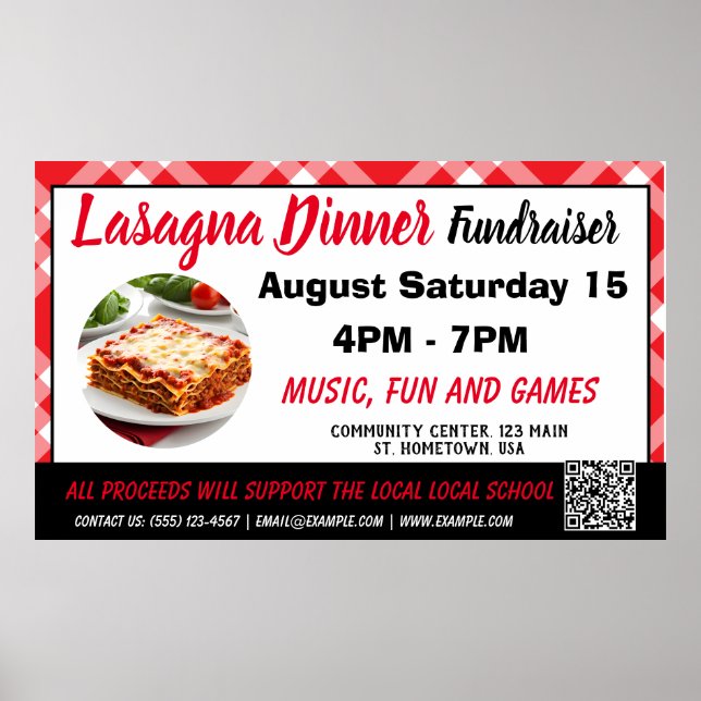 Lasagna Dinner Red Fundraiser Banner Poster (Framsidan)