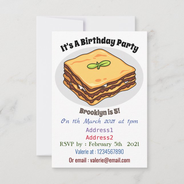 Lasagnas tecknad illustration inbjudningar (Framsida)