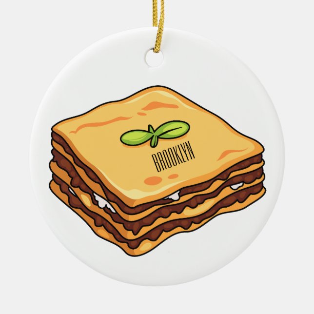 Lasagnas tecknad illustration julgransprydnad keramik (Framsidan)