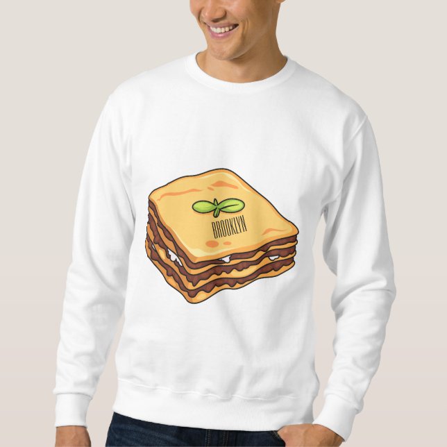 Lasagnas tecknad illustration lång ärmad tröja (Framsida)