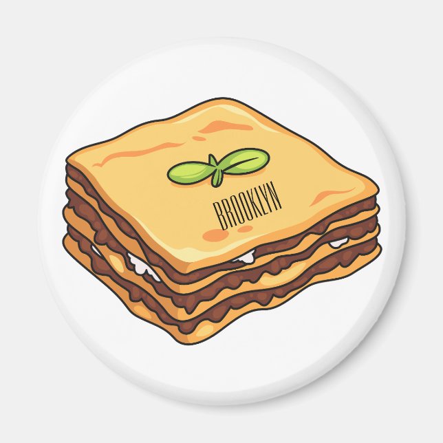 Lasagnas tecknad illustration magnet (Framsidan)