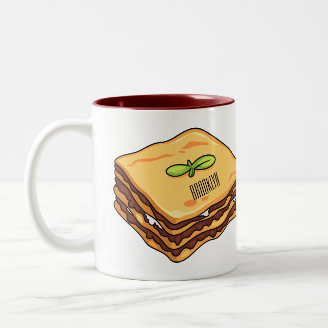 Lasagnas tecknad illustration Två-Tonad mugg (Vänster)