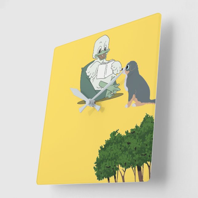 Läsande Anka Fyrkantig Klocka (Vinkel)