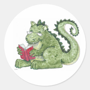 Läsande Drakon Runt Klistermärke