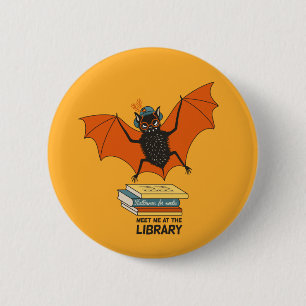 Läsande fladdermus Whimsisk bibliotekarie med bö Knapp