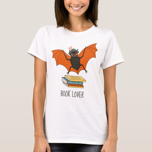 Läsande fladdermus | Whimsisk bibliotekarie med bö T Shirt (Framsida)