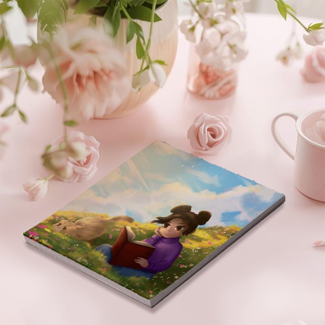 Läsande flicka och uttråkad katt anteckningsblock (Skapare uppladdad)