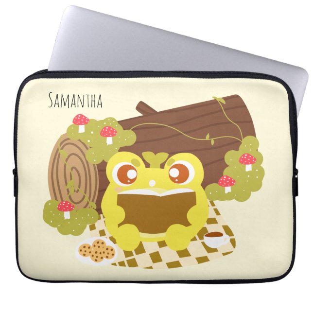 Läsande groda på picknick laptop fodral (Framsidan)