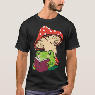Läsande Groda Svamp Söt Natur Estetik T Shirt