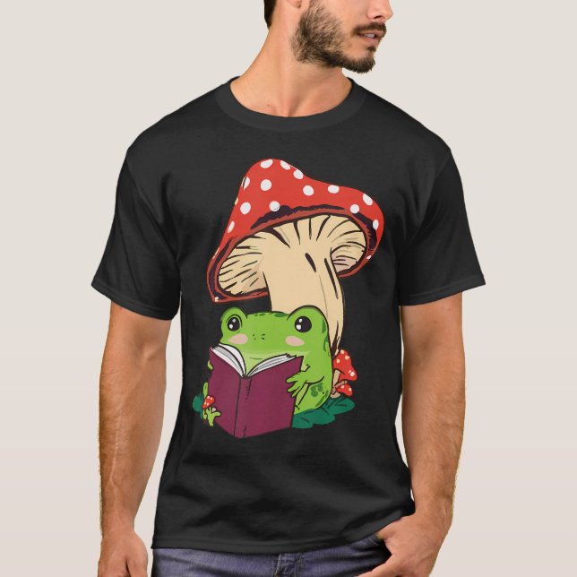 Läsande Groda Svamp Söt Natur Estetik T Shirt (Framsida)