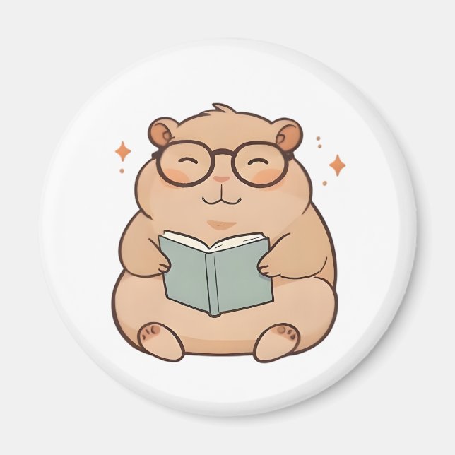 Läsande Kapybara med Glasögon Kawaii Design Magnet (Framsidan)