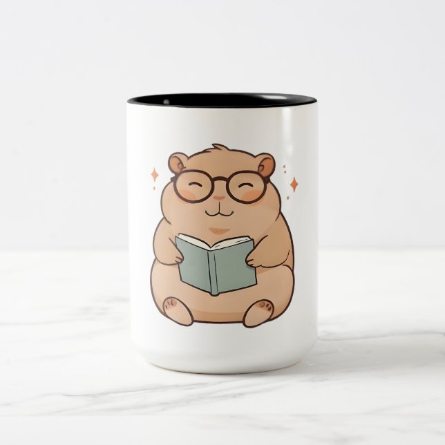 Läsande Kapybara med Glasögon Kawaii Design Två-Tonad Mugg (Center)