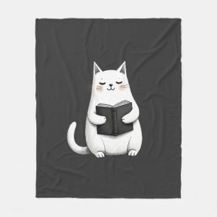 Läsande Katt Rolig Katt Bokälskare Fleecefilt