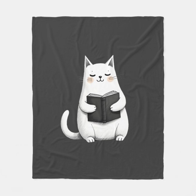 Läsande Katt Rolig Katt Bokälskare Fleecefilt (Framsidan)